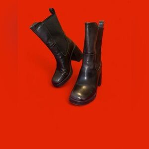SOLD-Dream Pairs Chunky Heel Calf-High Black Leather Boots size 7.5